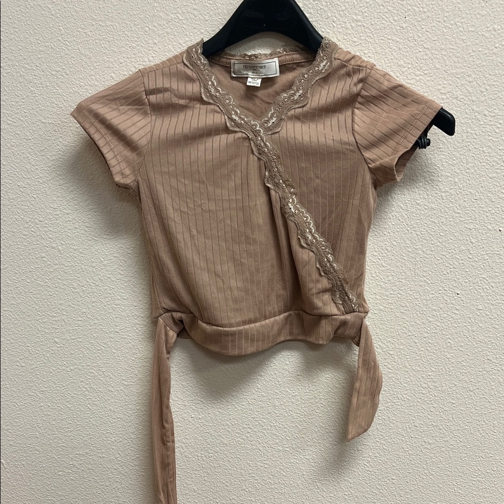 No Comment Girl Tan Lace-Trimmed Kids Crop Top